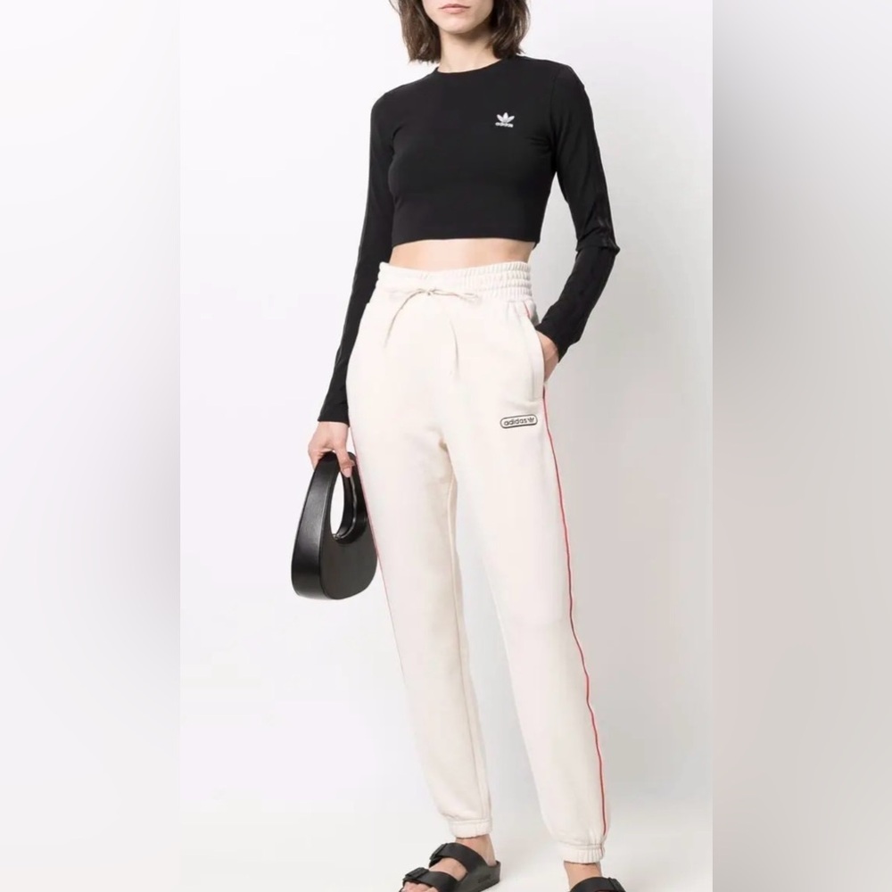 Adidas Women's Cream Track Pants with Red Stripe
